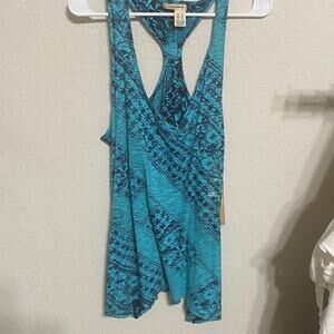 DKNY Teal Patterned Tank Top